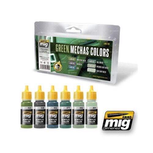 AMMO MIG: 7149 ACRYLIC SET – GREEN MECHAS COLORS (6X17ML)