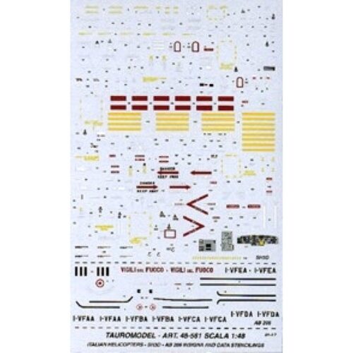 Decalcomanie Elicotteri Italiani SH3D, AB205 VVFF – Tauro Model scala 1:48 TU48561