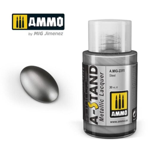 AMIG2311  A-STAND Steel  – 30ml colore a smalto per aerografo AMMO MIG