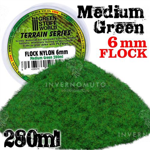 10305 STATIC GRASS FLOCK BURNT MEDIUM GREEN 6 MM – 280ml GREEN STUFF WORLD