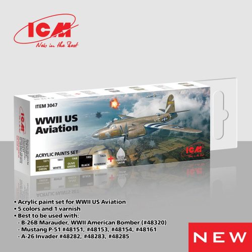 ICM 3047 – Acrylic paints set for WWII US Aviation